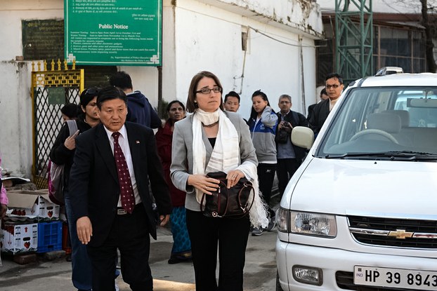 Sarah-Sewall-walks-outside-the-Dalai-Lama's-residence-after-meeting-with-him.jpg